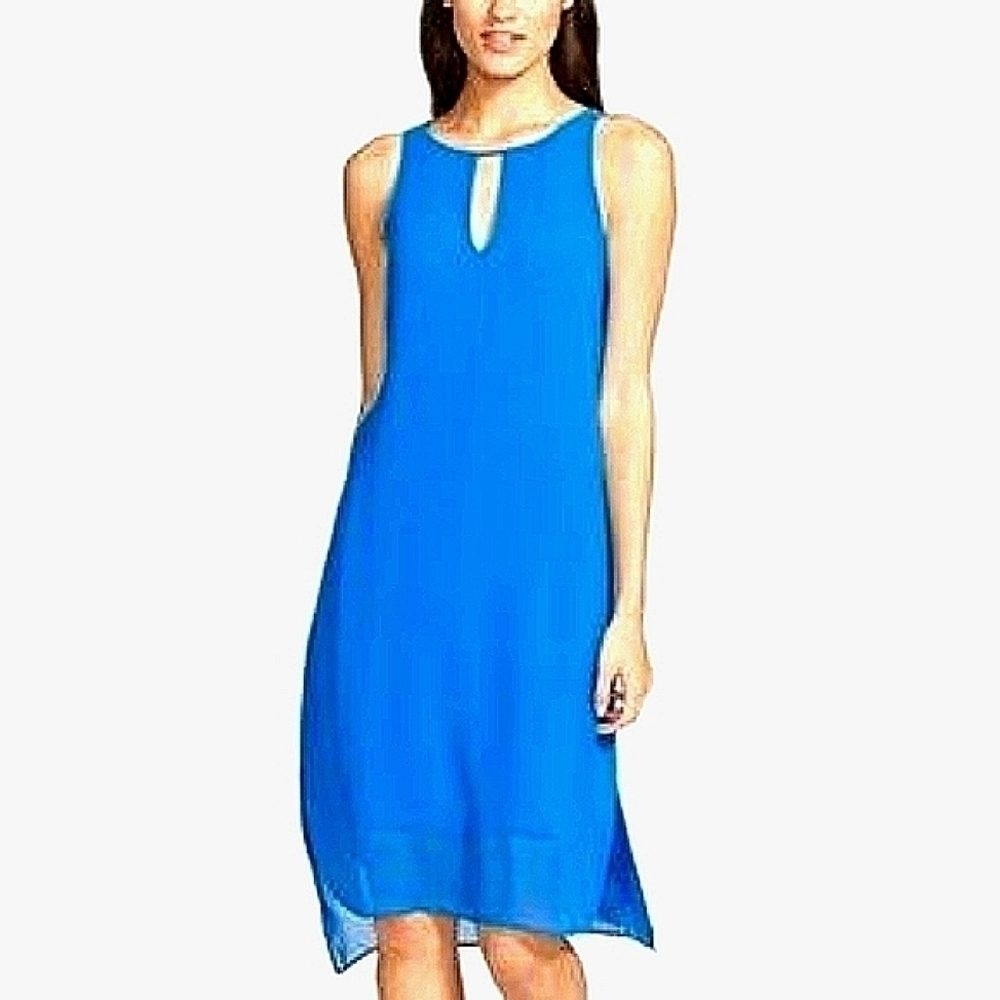 Trouve Blue Keyhole Sleeveless Midi Shift Dress